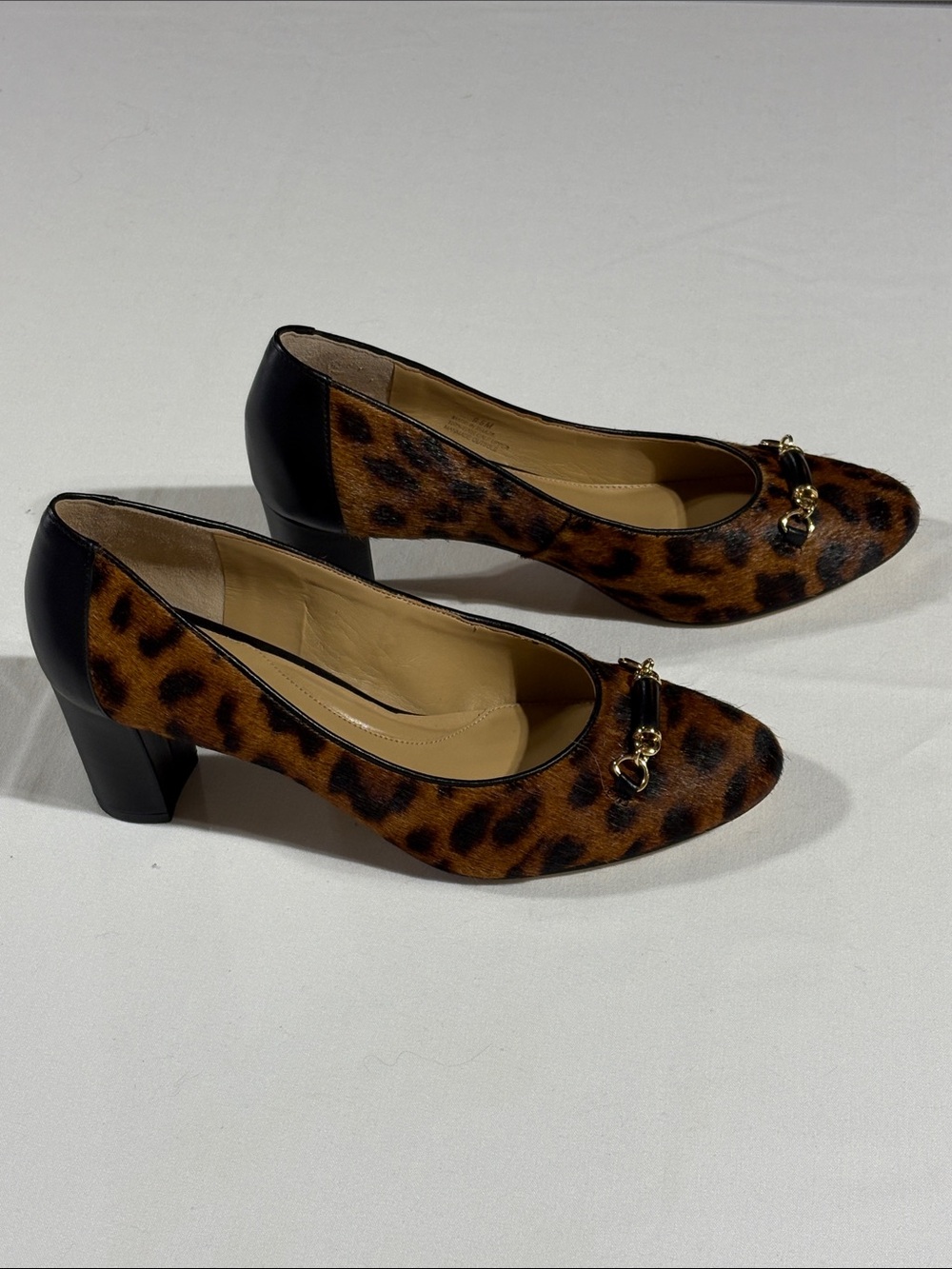 Talbots Calf Hair Leopard-Print Block Heel Pumps with Gold Accent NNT 9.5
